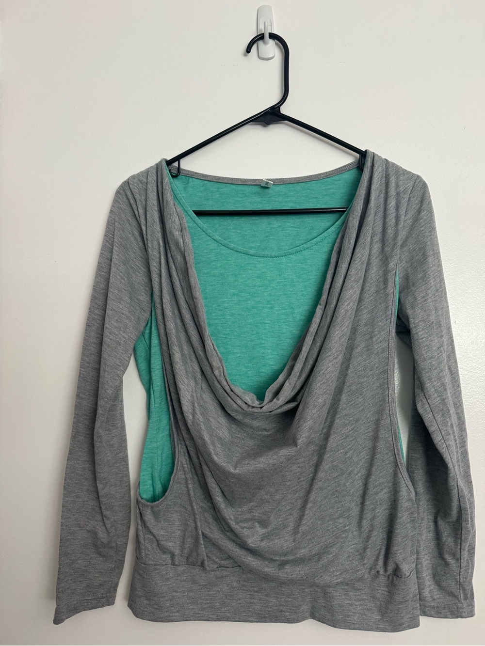 Gray & Mint Layered Draped Women's Top